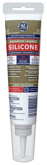 GE Silicone II SE2122 Kitchen and Bath Sealant, White, 65 deg F, 2.8 oz